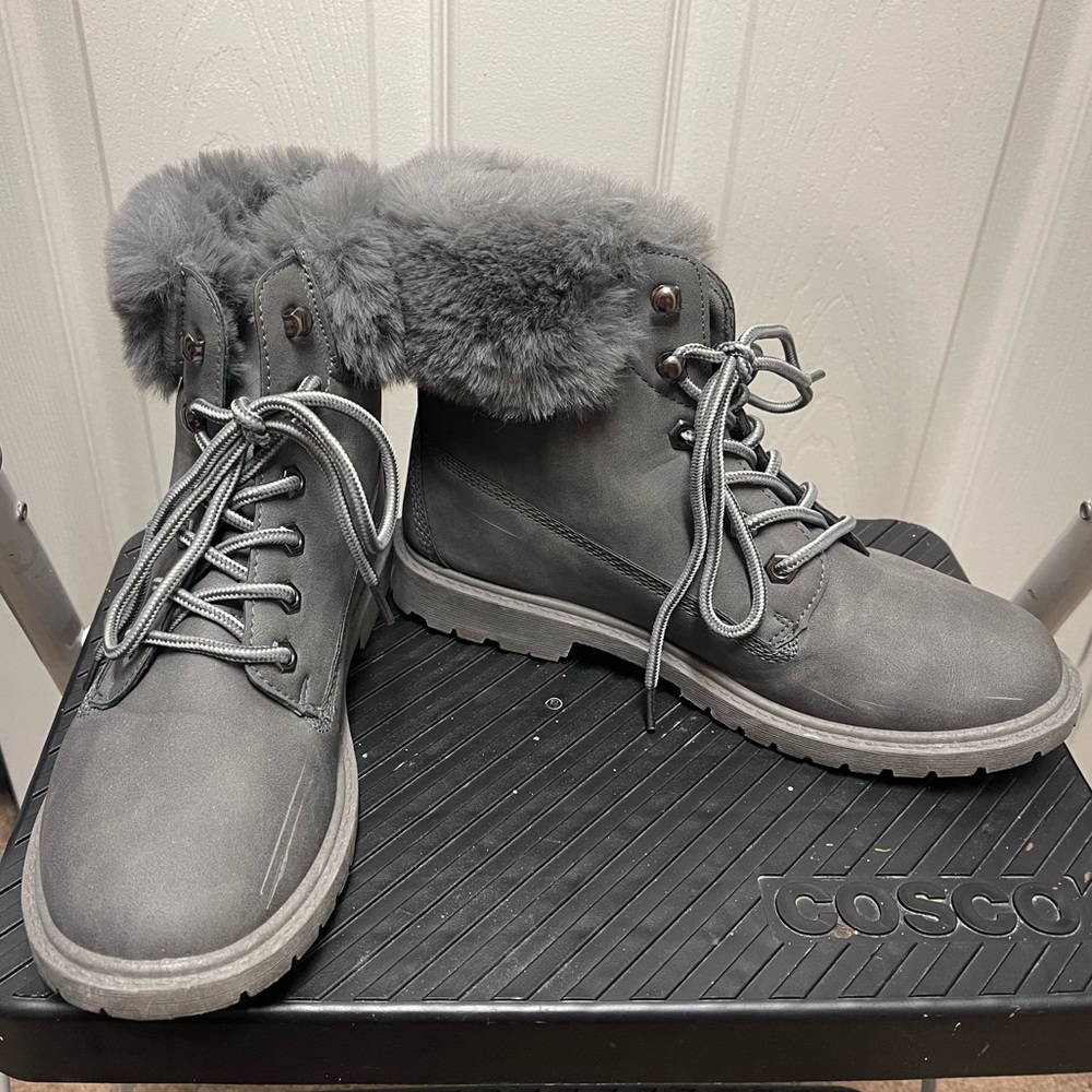 Gray Fur-Lined Women's Boots